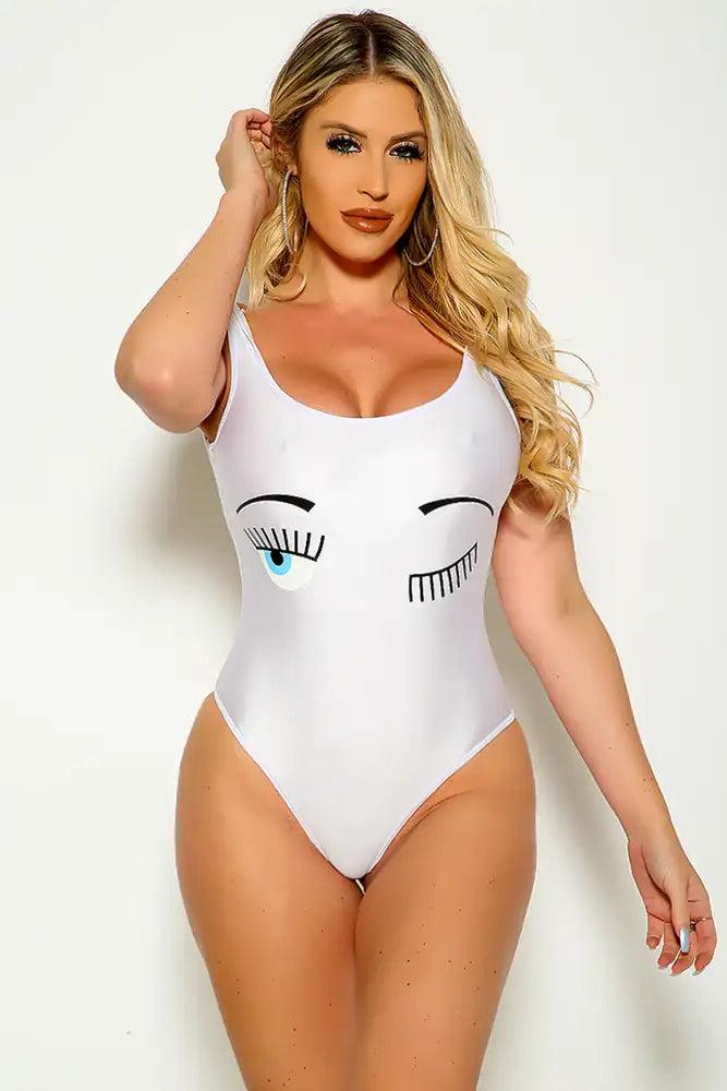 Sexy White Graphic Print One Piece Bikini