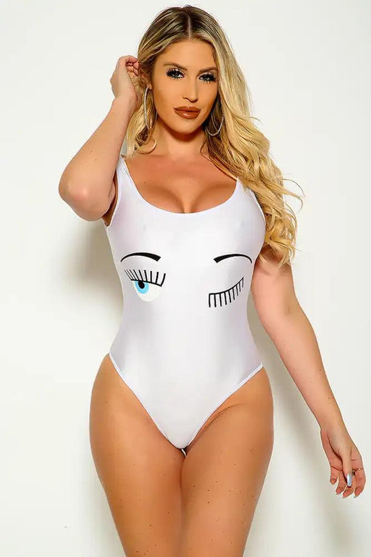 Sexy White Graphic Print One Piece Bikini