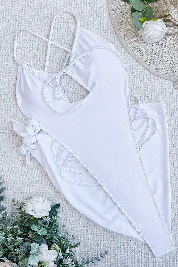 Sexy White Halter Backless Monokini With Cover Up