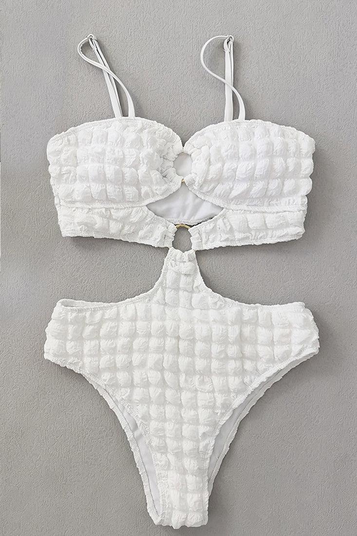 Sexy White Puffy Quilt Pattern Monokini