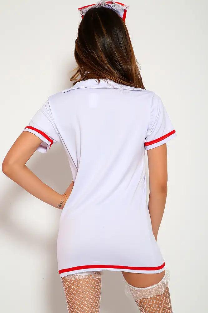 Sexy White Red Lace Zipper Dress Uniform Nurse Halloween Costume