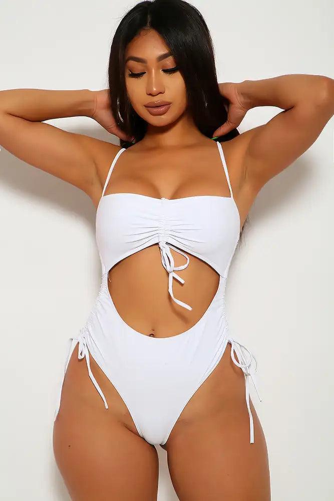 Sexy White Ruched One Piece Swimsuit - Babewear