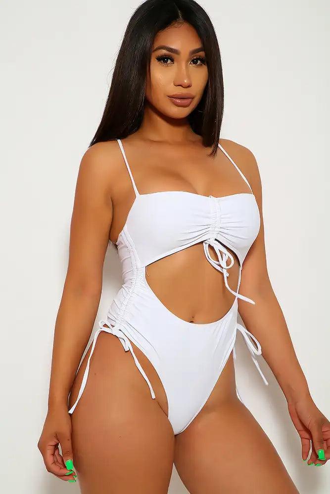 Sexy White Ruched One Piece Swimsuit