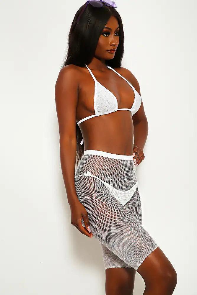 Sexy White Sparkle Rhinestone Two Piece Swimsuit