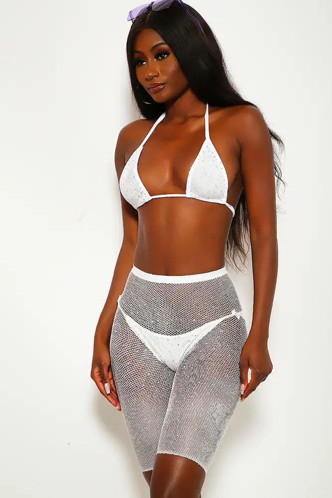 Sexy White Sparkle Rhinestone Two Piece Swimsuit