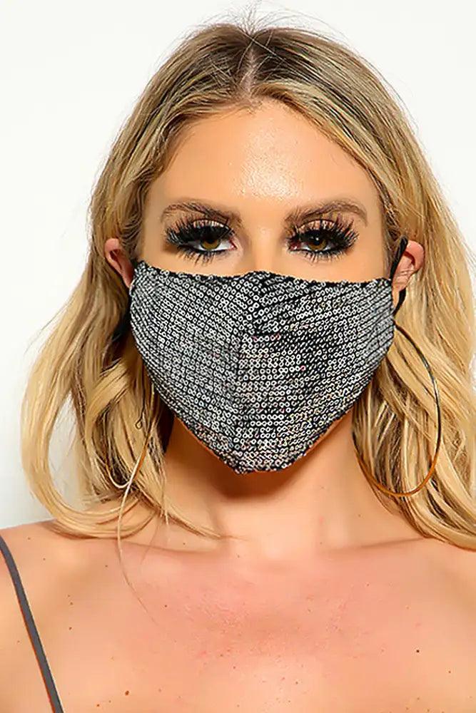 Silver Black Sequin Reusable Fashion Mask - Babewear