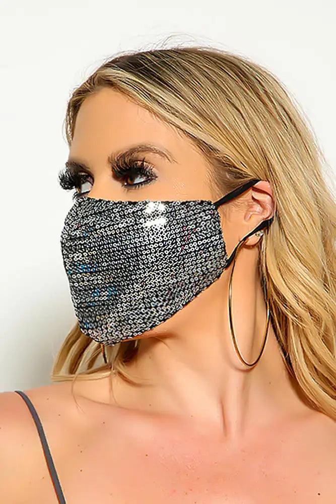 Silver Black Sequin Reusable Fashion Mask