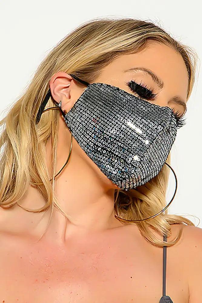 Silver Black Sequin Reusable Fashion Mask