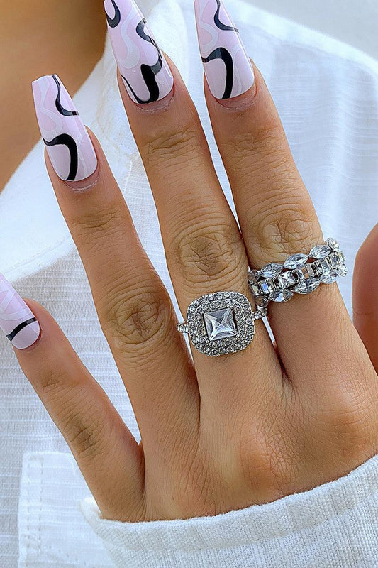 Silver Rhinestone Accent Two Piece Ring Set