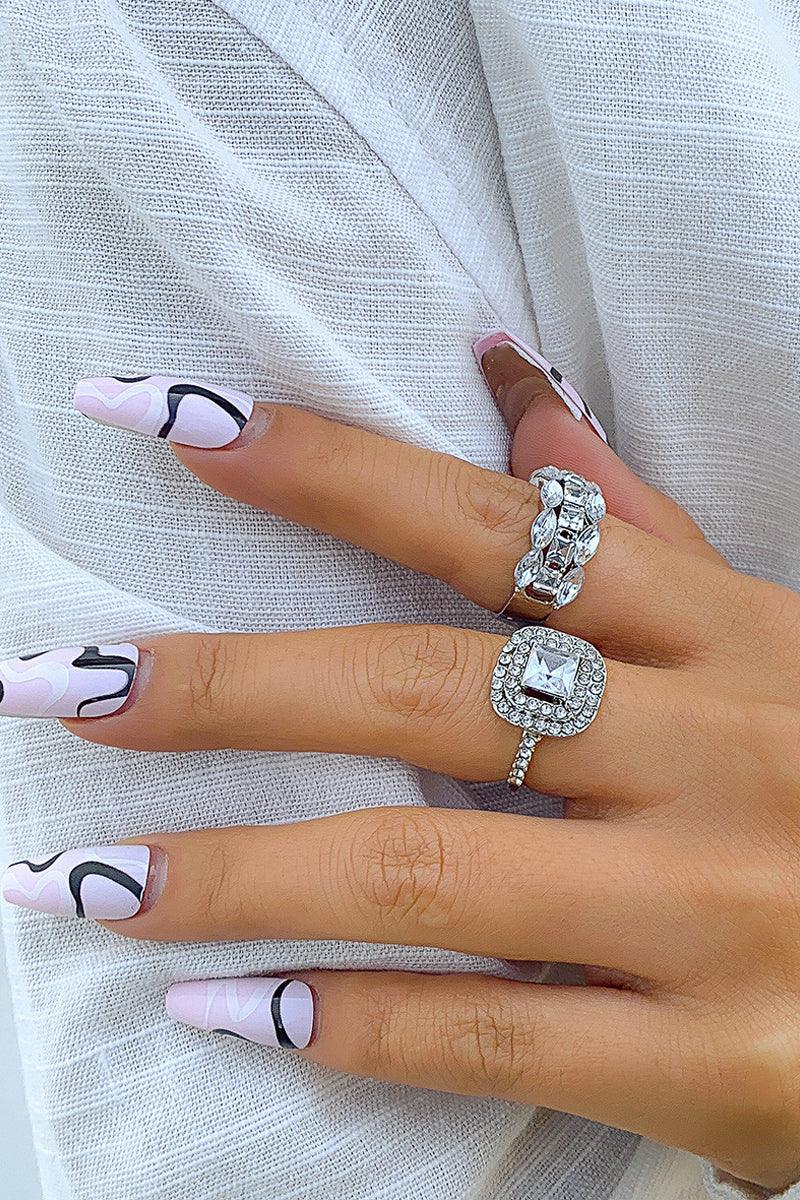 Silver Rhinestone Accent Two Piece Ring Set