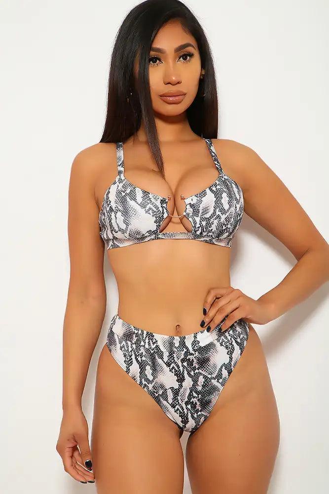 Snake Print Padded Two Piece Swimsuit - Babewear