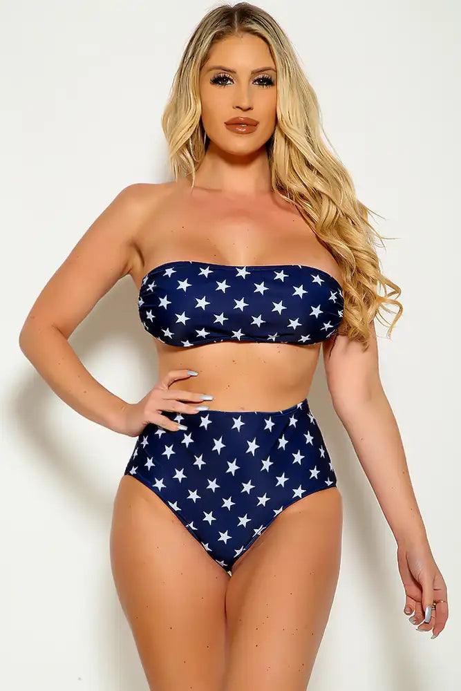 Star Print Bandeau Sexy High Waist Swimsuit