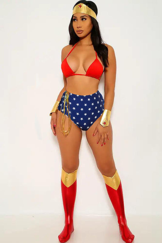 Red Star Print 7 Piece Wonder Woman Costume