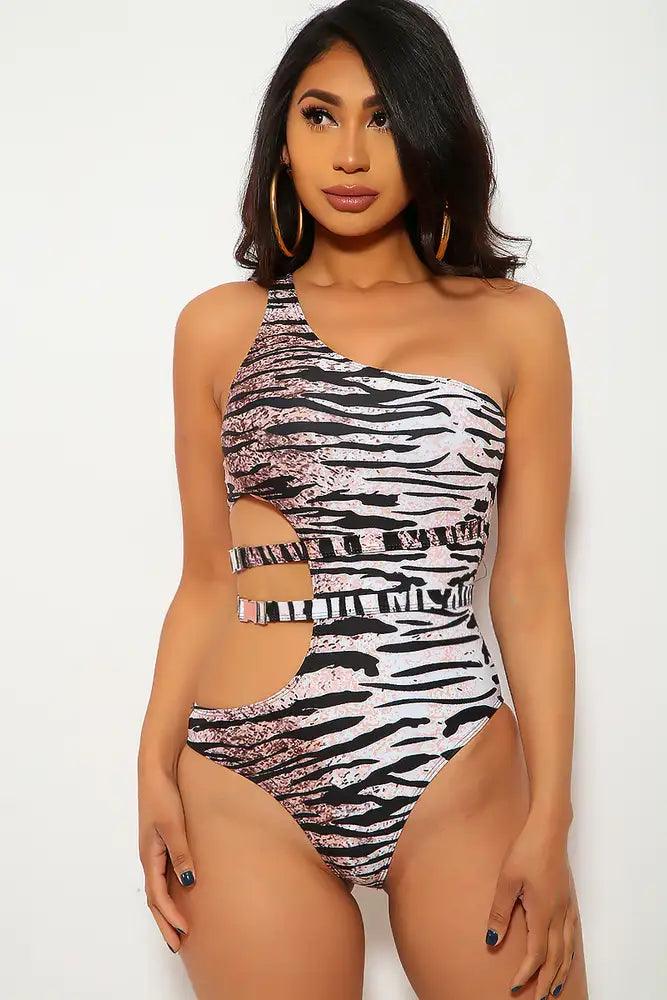 Tiger Print Cut Out One Piece Swimsuit - Babewear