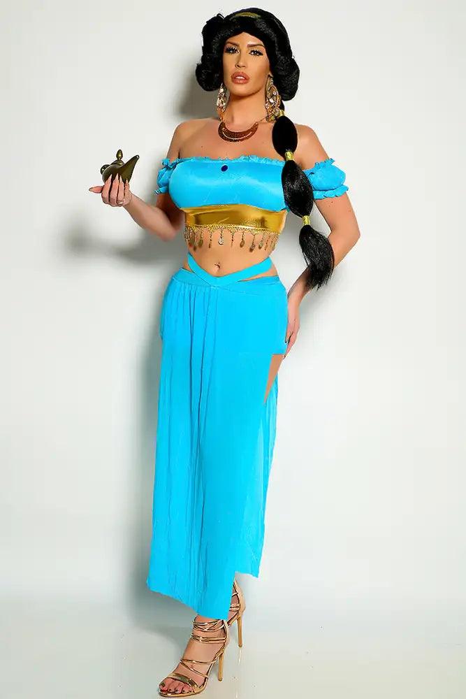 Turquoise Gold Off The Shoulder Fringe Princess Jas 3 Piece Costume