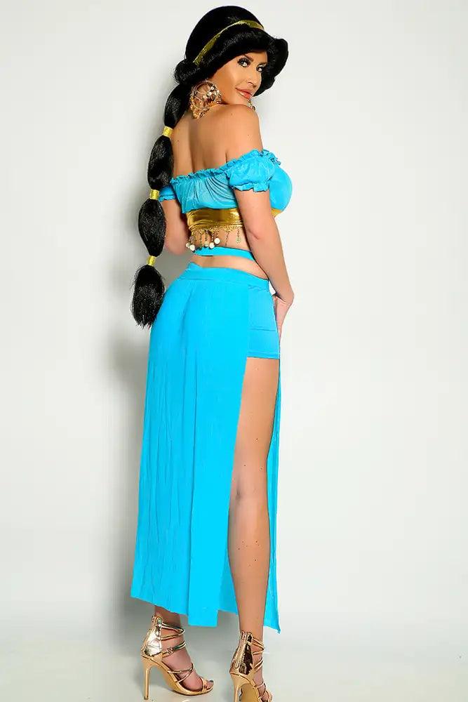 Turquoise Gold Off The Shoulder Fringe Princess Jas 3 Piece Costume