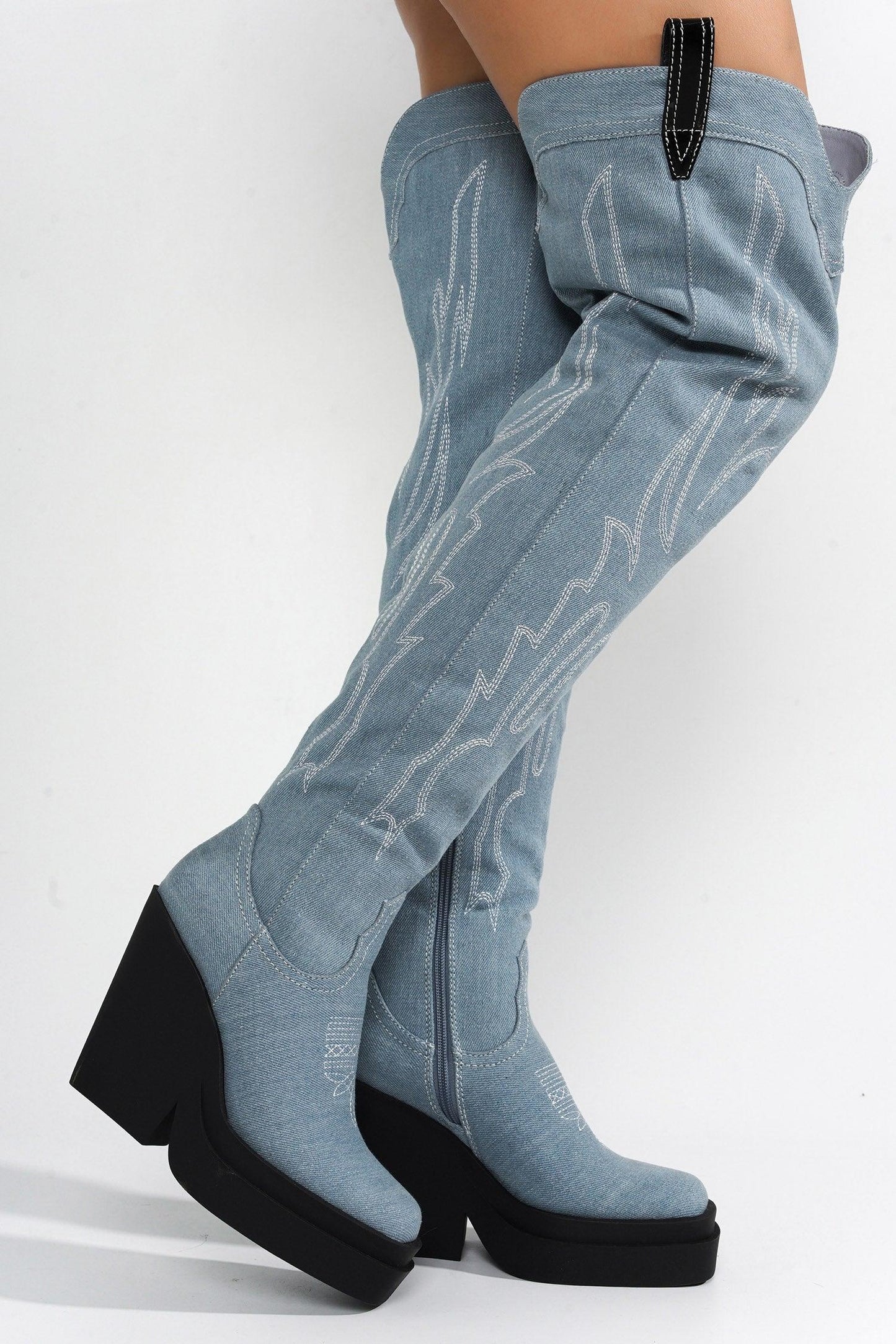 VIENTIANE - DENIM Thigh High Boots