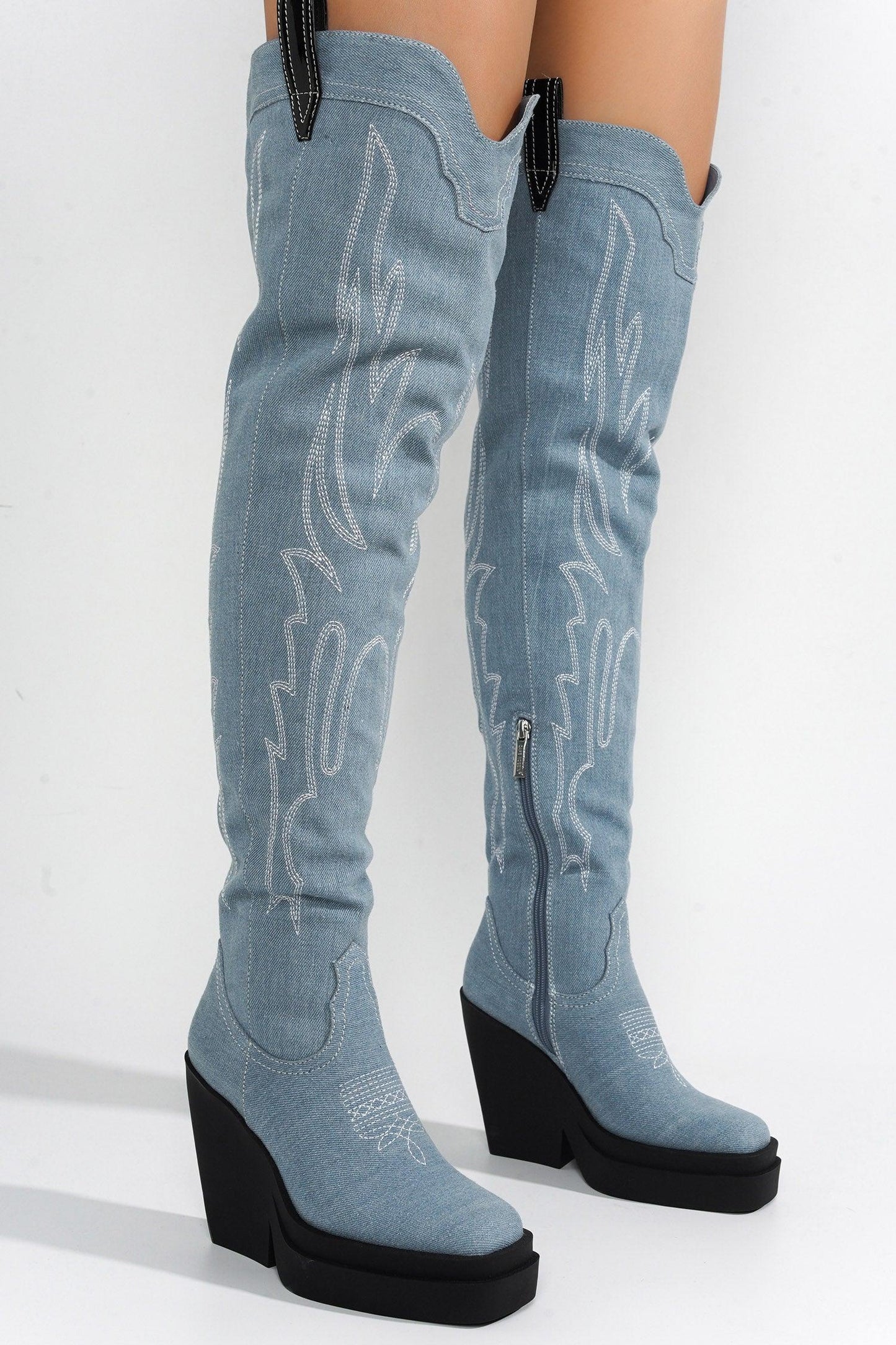 VIENTIANE - DENIM Thigh High Boots