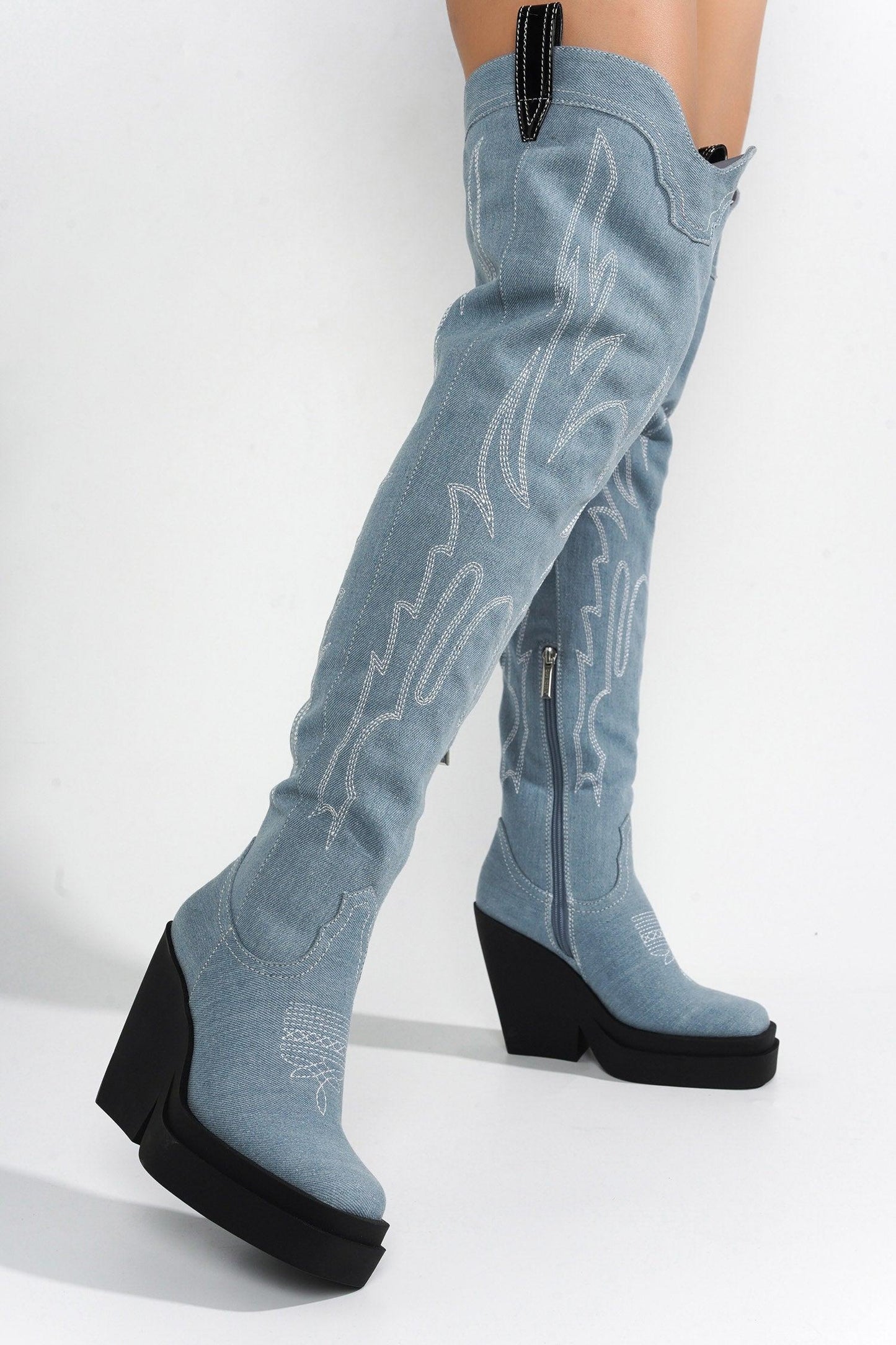 VIENTIANE - DENIM Thigh High Boots