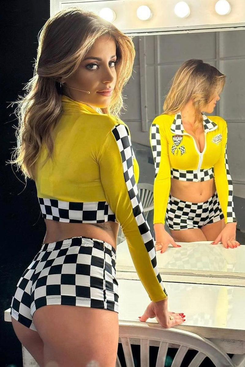 Yellow Race Car Racer 2pc Sexy Halloween Costume