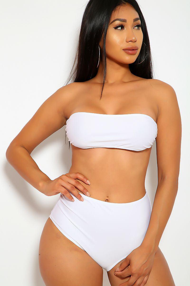 White Bandeau High Waisted 2 Pc. Swimsuit - Babewear