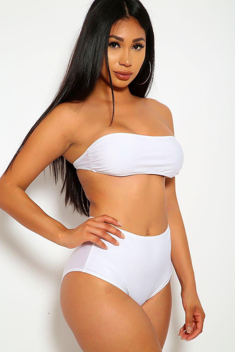 White Bandeau High Waisted 2 Pc. Swimsuit