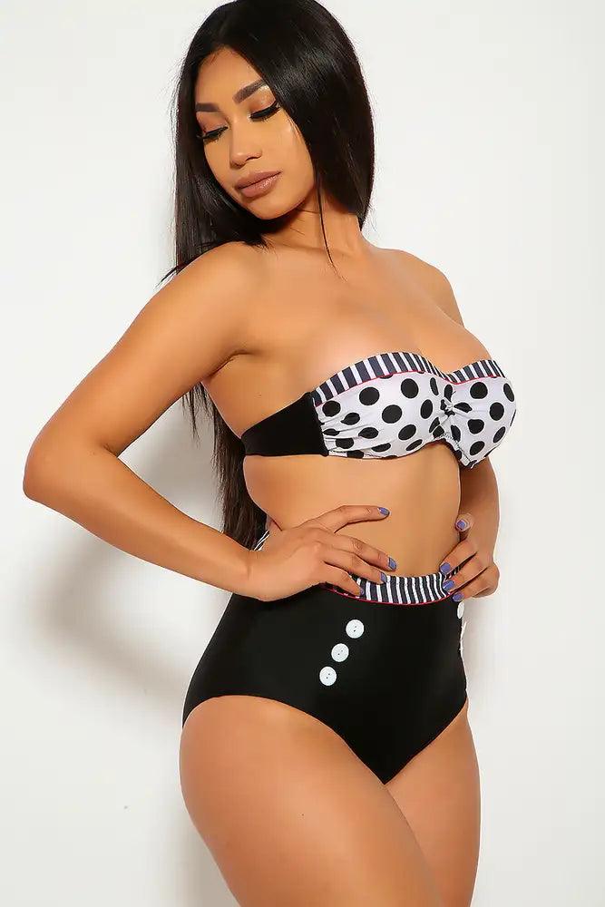 White Black Polka Dot High Waist Two Piece Swimsuit