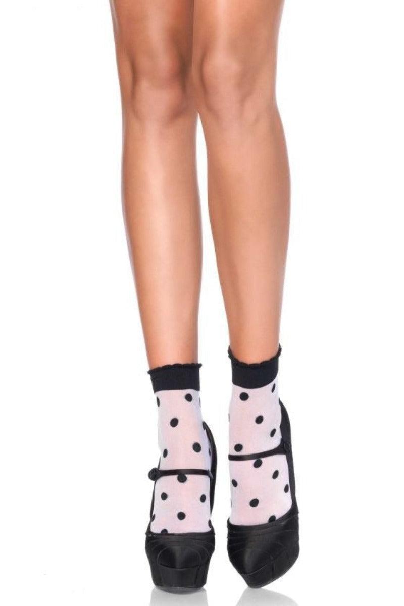 White Black Polka Dot Print Ankle Socks