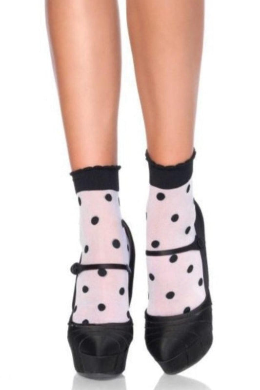 White Black Polka Dot Print Ankle Socks