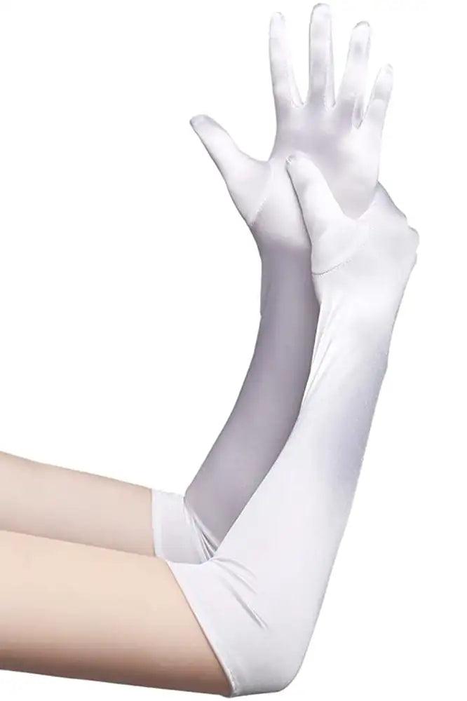 White Extra Long Satin Gloves