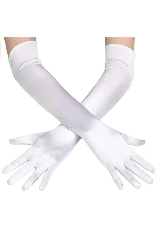 White Extra Long Satin Gloves