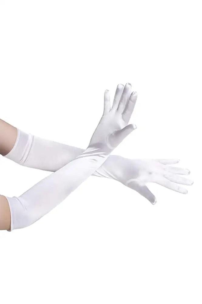 White Extra Long Satin Gloves