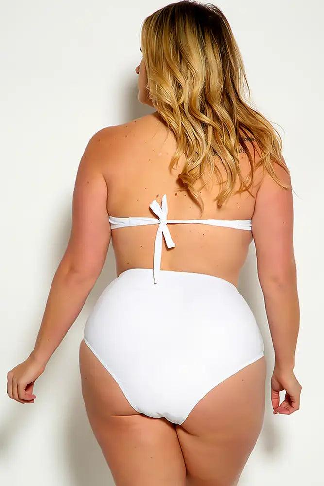 White Fringe Sequins Bandeau Plus Size Two Piece Swimsuit