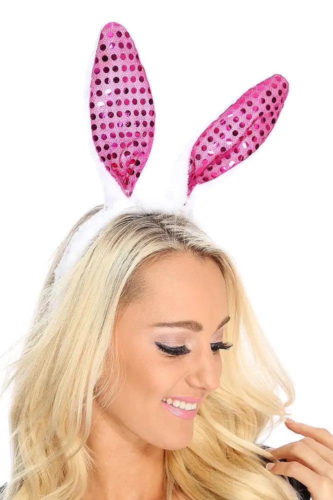 White Fuchsia Sequin Faux Fur Bunny Ears