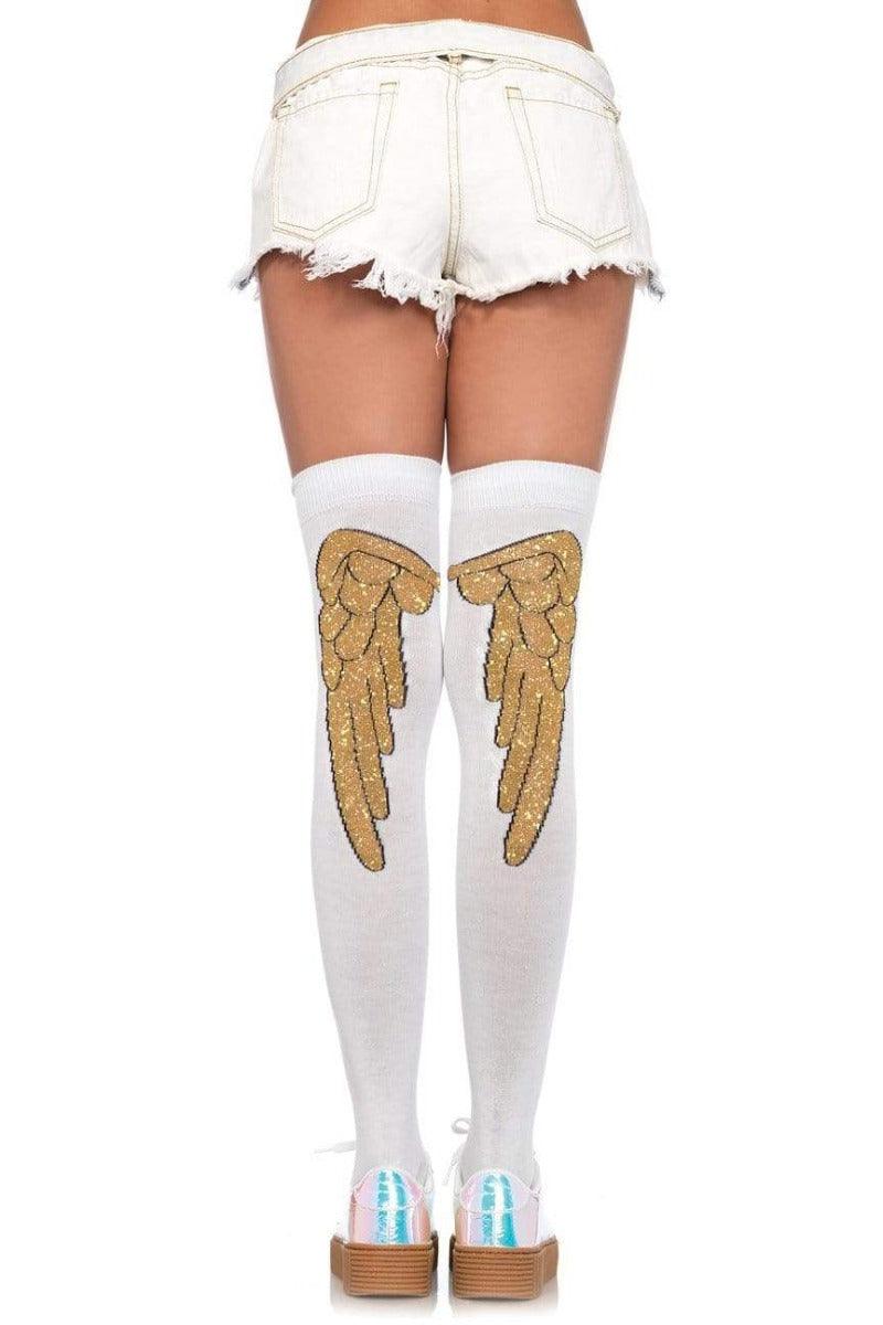 White Gold Angel Wing Over The Knee Socks