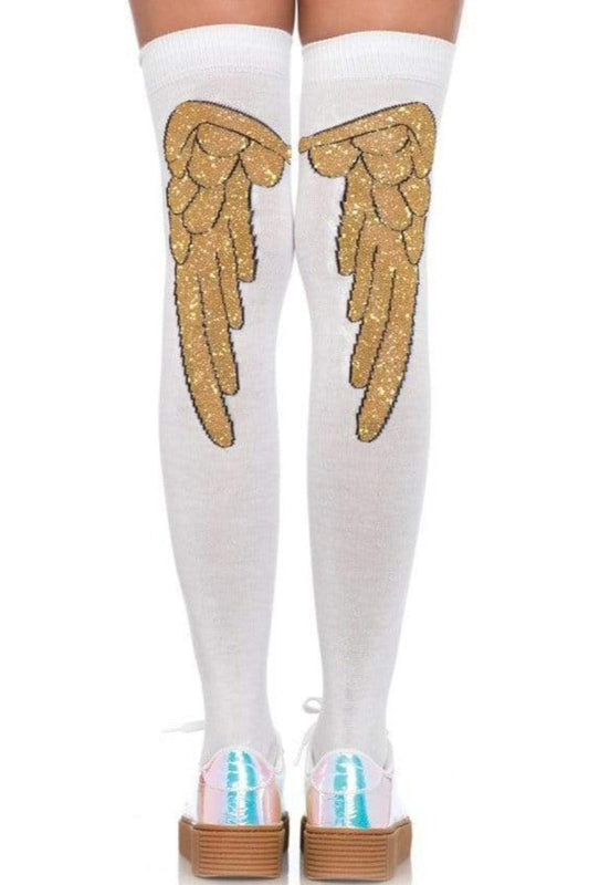 White Gold Angel Wing Over The Knee Socks