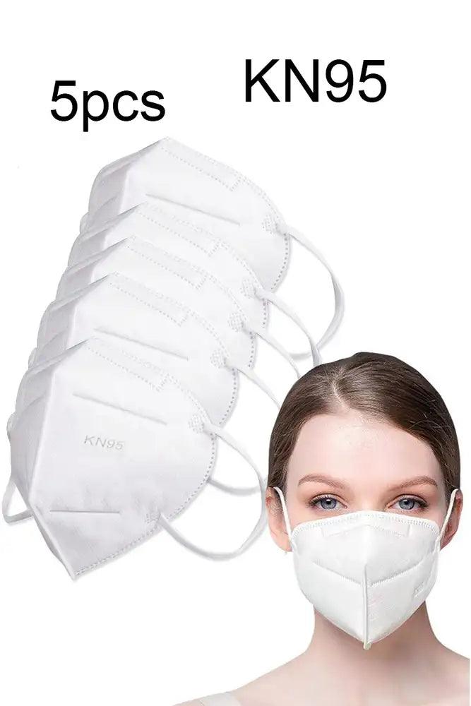 White KN95 5 Layers Surgical Reusable Face Masks 5pcs (Hidden Adjustable Nose Piece)