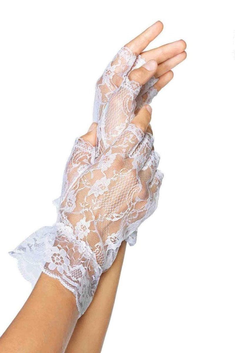 White Lace Embroidered Fingerless Costume Gloves