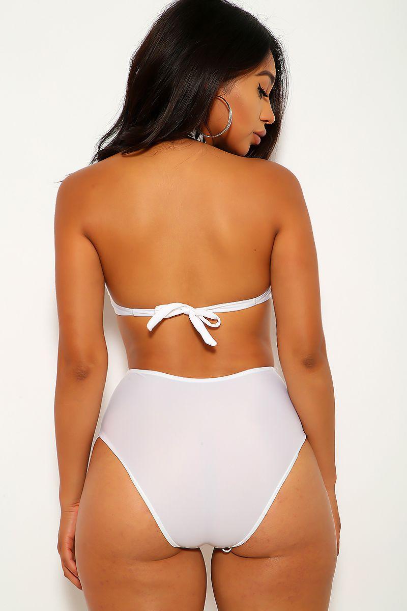 White Love Halter High Waist Two Piece Swimsuit