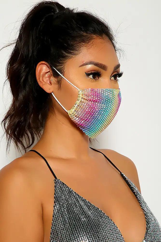 White Multi Rhinestones Face Mask