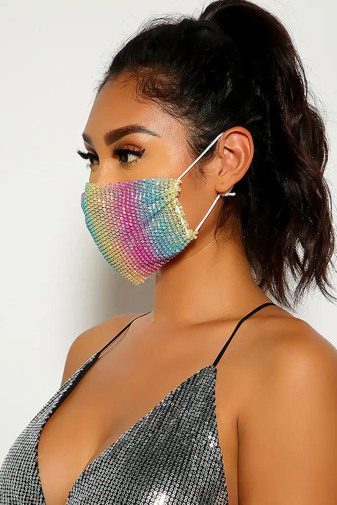 White Multi Rhinestones Face Mask