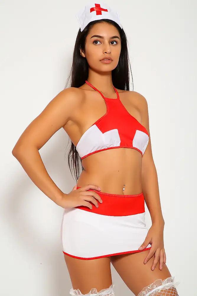 White Red 4Pc. Sexy Nurse Costume