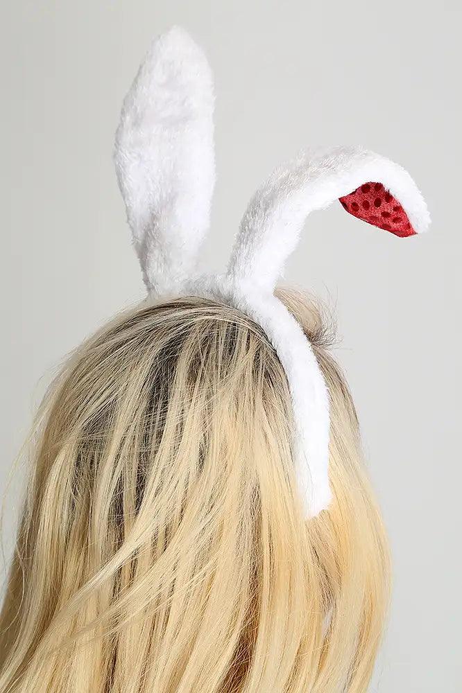 White Red Sequin Faux Fur Bunny Ears