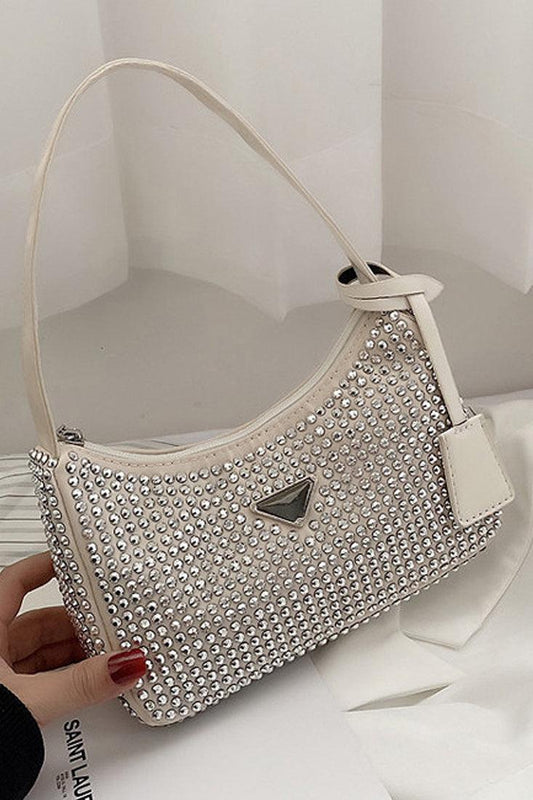 White Rhinestones Mini Handbag