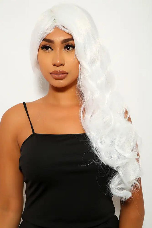 White Wavy Bangs Long Costume Wig - Babewear