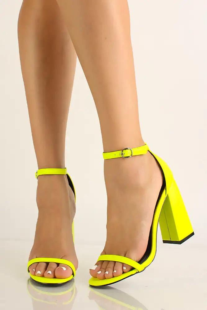 Yellow Ankle Strap Open Toe Heels - Babewear