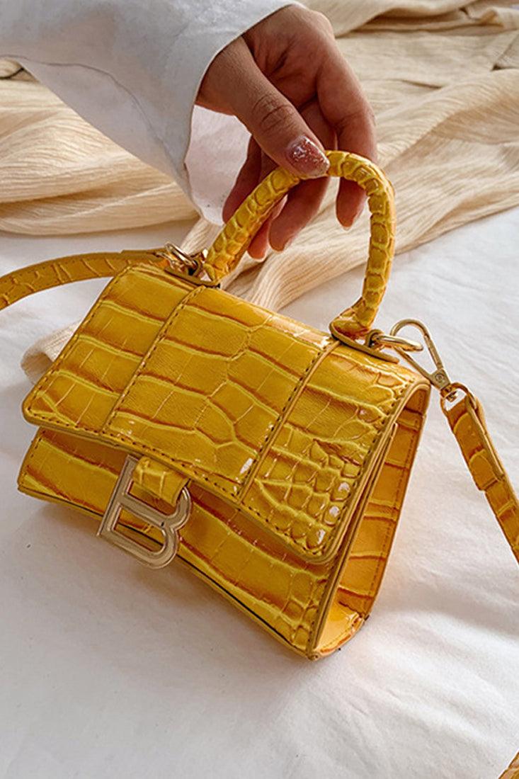 Yellow Crocodile Style Small Crossbody Bag