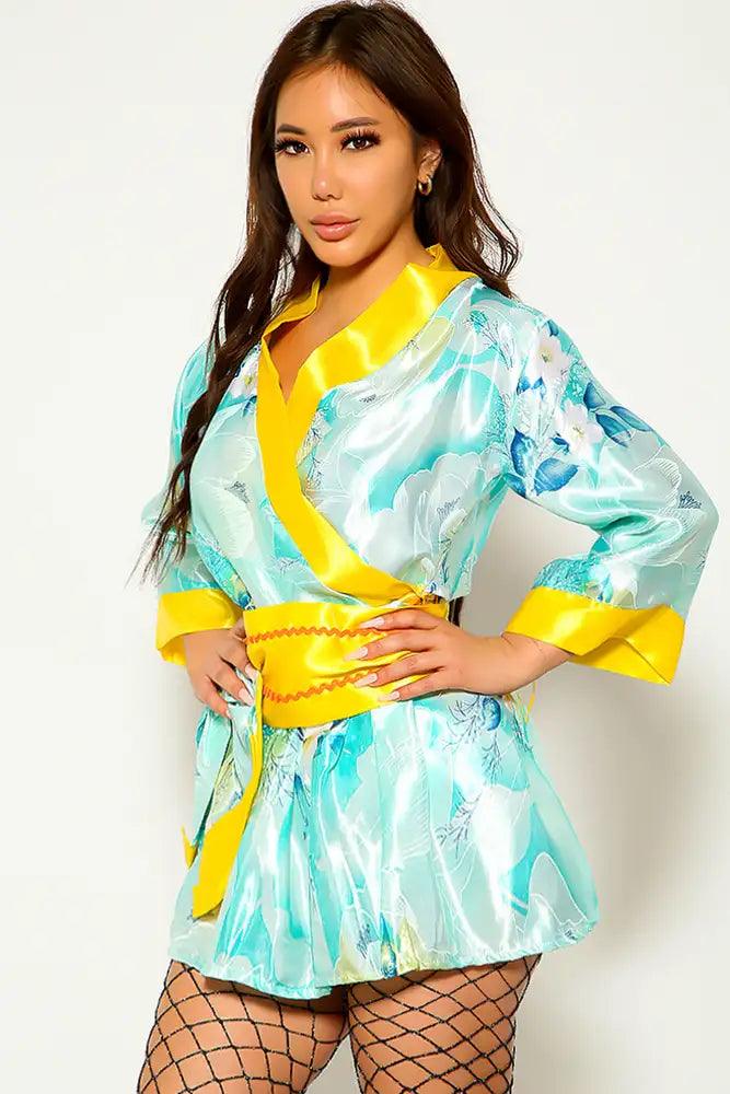 Yellow Green Sexy Kimono 3 Piece Costume
