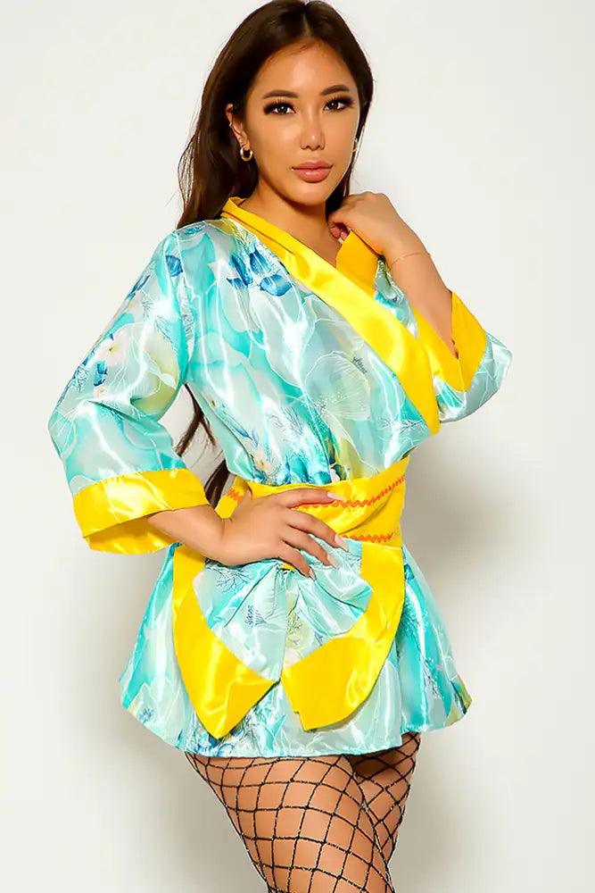Yellow Green Sexy Kimono 3 Piece Costume