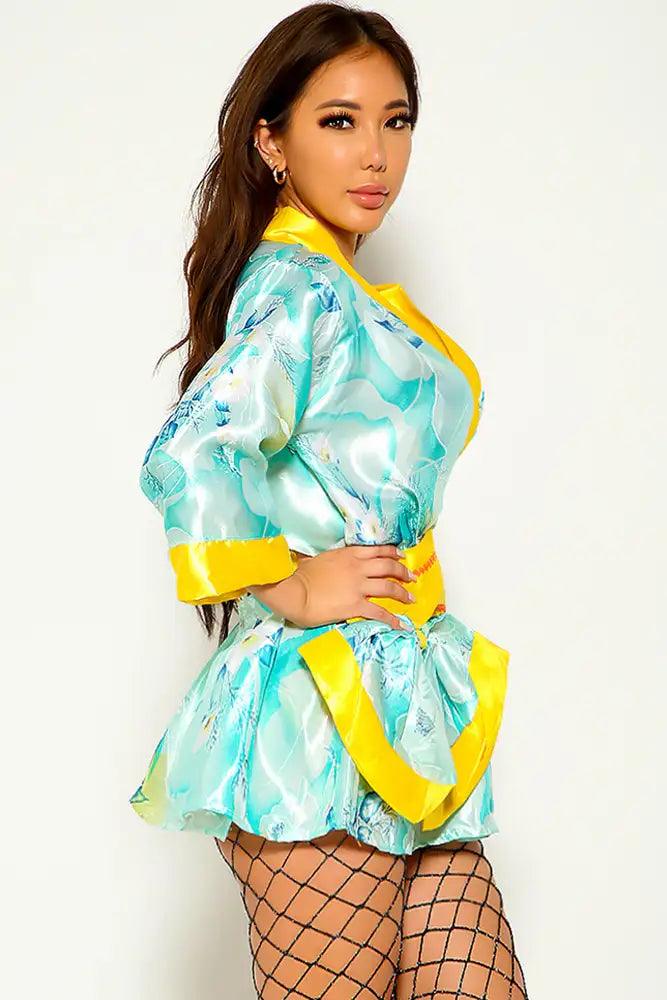 Yellow Green Sexy Kimono 3 Piece Costume